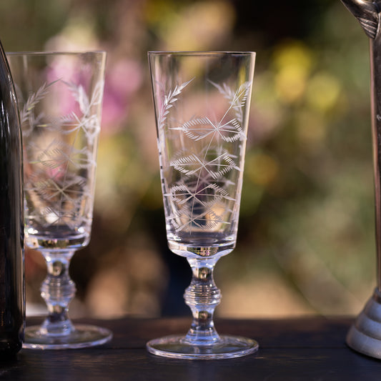 Four Champagne Flutes with Fern Design by Vintage List