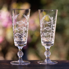 Four Champagne Flutes with Fern Design by Vintage List