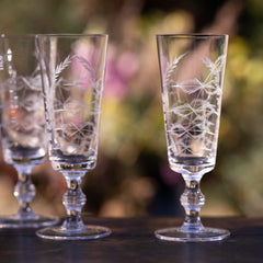 Four Champagne Flutes with Fern Design by Vintage List