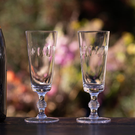 Four Champagne Flutes with Lens Design by Vintage List