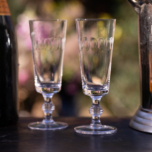 Four Champagne Flutes with Lens Design by Vintage List