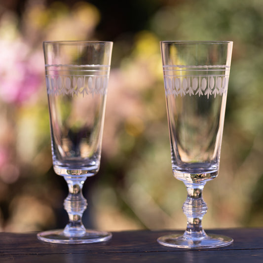 Four Champagne Flutes with Ovals Design by Vintage List