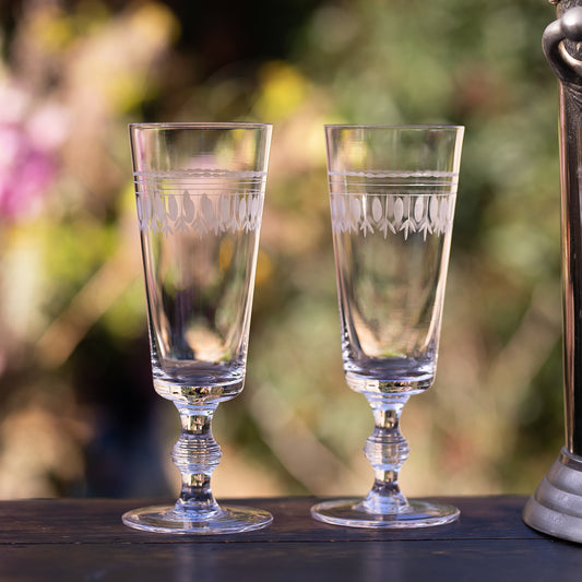 Four Champagne Flutes with Ovals Design by Vintage List