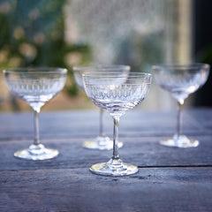 Six Champagne Saucers with Ovals Design by Vintage List