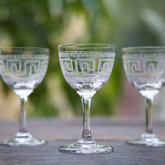 Six Liqueur Glasses with Greek Key Design by Vintage List