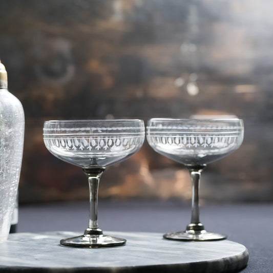 Four Smoky Cocktail Glasses with Ovals Design by Vintage List