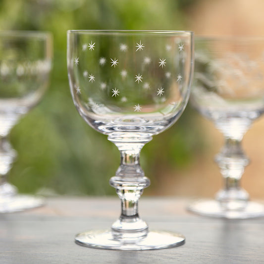 Four Wine Goblets with Stars Design by Vintage List