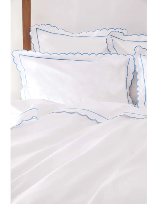 Blue Scalloped Double Duvet Cover