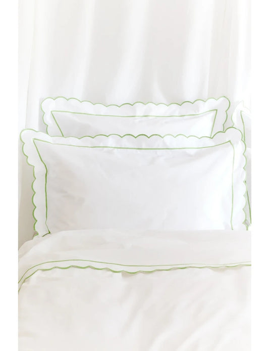 Green Scalloped King Size Flat Sheet