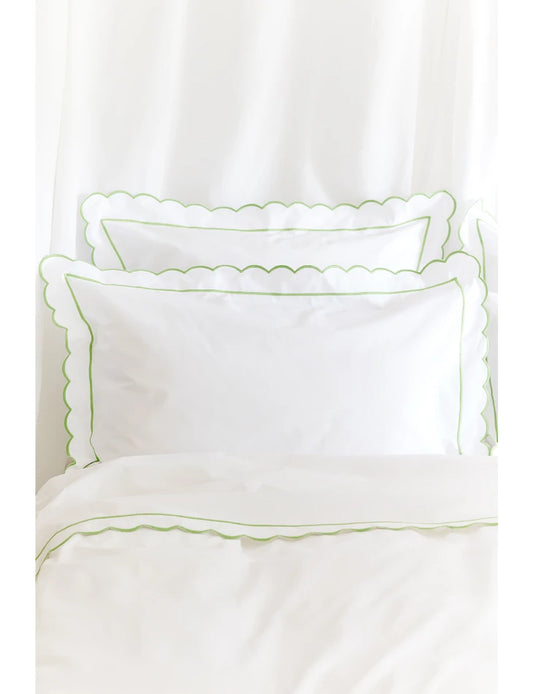 Green Scalloped Double Duvet Cover & 2 Oxford Pillowcases Set