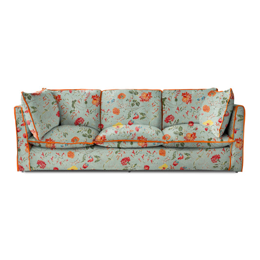 Coco 4 seater sofa with Contrast Piped Knife Edge cushion in Wildwood Duck Egg - Made to Order