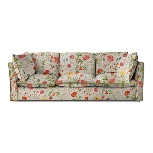 Coco 4 seater sofa with Contrast Piped Knife Edge cushion in Wildwood Ivory - Made to Order