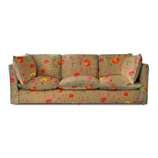 Coco 4 seater sofa with Contrast Piped Knife Edge cushion in Wildwood Twig - Made to Order