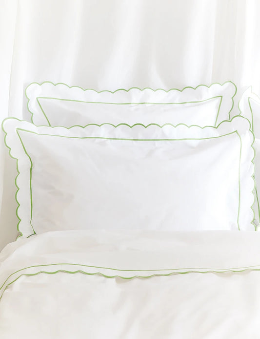 Green Scalloped Super King Size Duvet Cover & 2 Super King Pillowcases Set