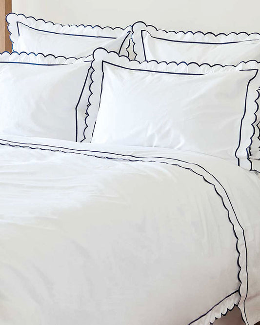 Navy Scalloped Square Pillowcase (65cm x 65cm)