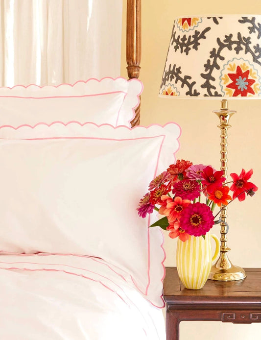 Pink Scalloped King Size Flat Sheet