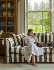 Salthrop Sofa with Self Piped Knife Edge cushion in Stripes Black and White - Made To Order