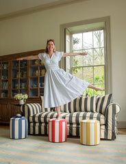 Salthrop Sofa with Self Piped Knife Edge cushion in Stripes Black and White - Made To Order