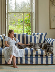 Salthrop Sofa with Self Piped Knife Edge cushion in Stripes Sea Holly - Made to Order