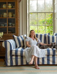 Salthrop Sofa with Self Piped Knife Edge cushion in Stripes Sea Holly - Made to Order