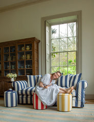 Salthrop Sofa with Self Piped Knife Edge cushion in Stripes Sea Holly - Made to Order