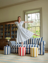 Salthrop Sofa with Self Piped Knife Edge cushion in Stripes Sea Holly - Made to Order