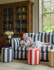 Salthrop Sofa with Self Piped Knife Edge cushion in Stripes Sea Holly - Made to Order