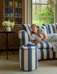 Salthrop Sofa with Self Piped Knife Edge cushion in Stripes Sea Holly - Made to Order