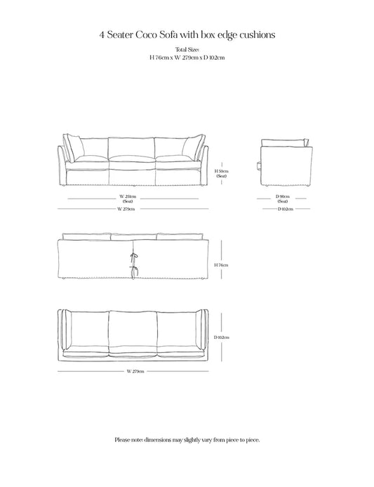 Coco 4 seater sofa with Contrast Piped Box Edge cushion in Customers Own Material (excl. Fabric) - Made to Order